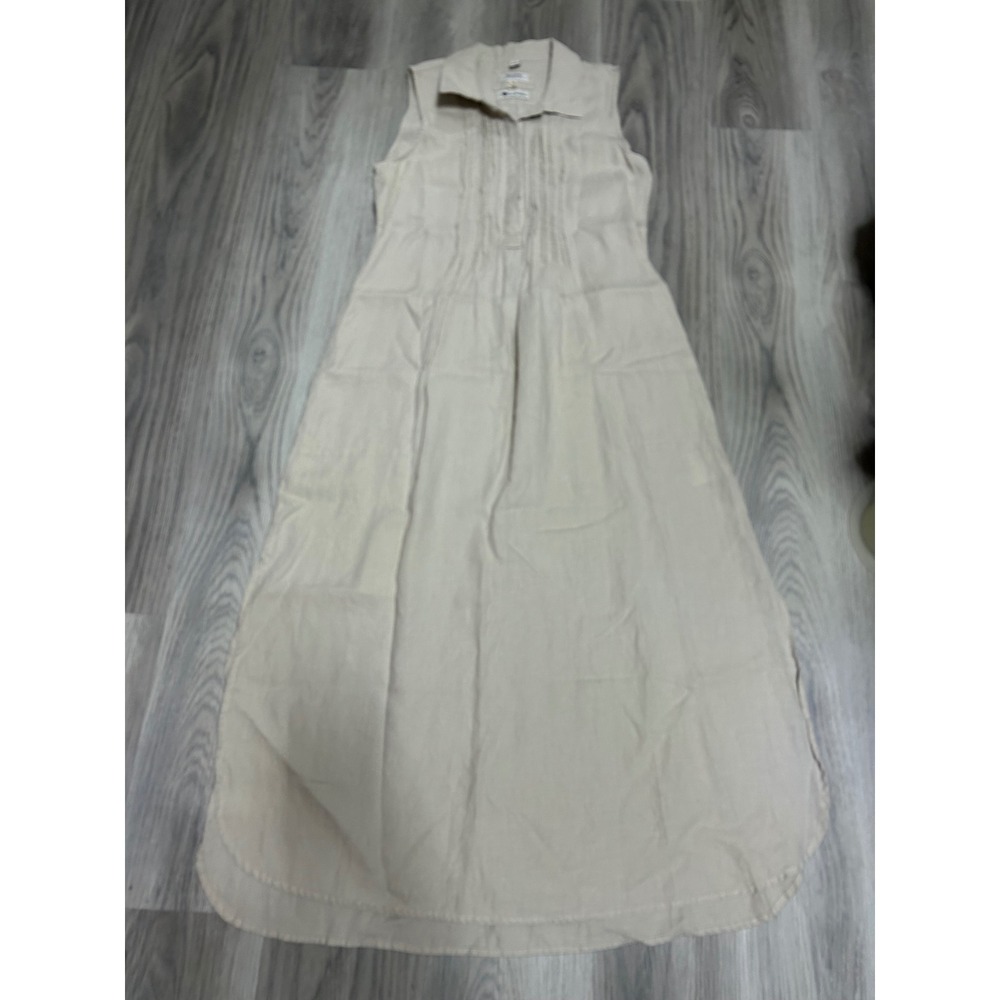 Malvin Hamburg Germany Beige 100% Linen Pintuck Sleeveless Maxi Dress Size L